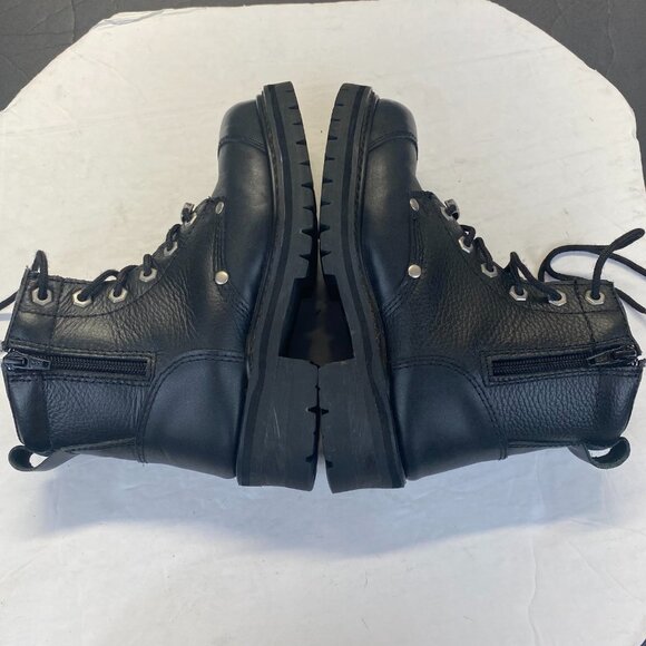 River Road Chunky Motorcycle Booties Size 6 Black Leather Double Zip Biker Boots - Picture 1 of 15